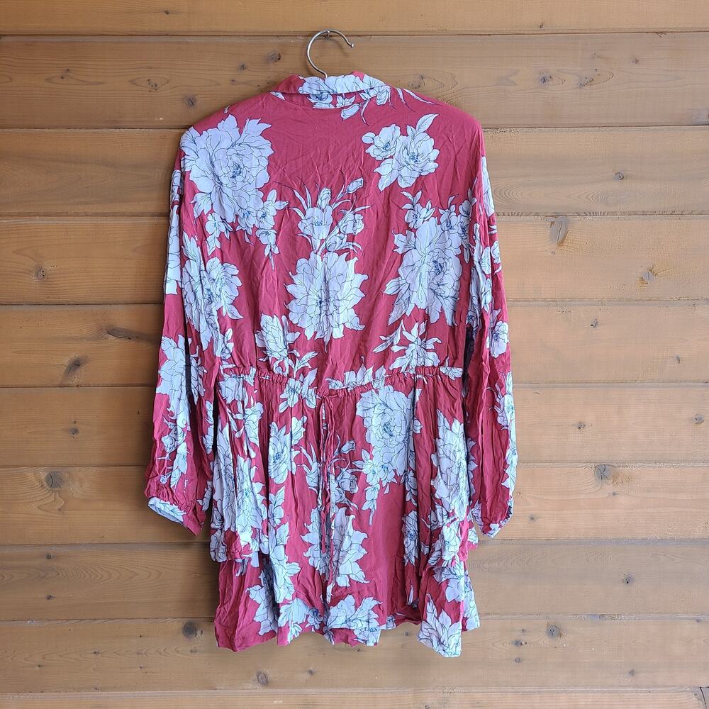 Free People Dress Mini Shake It Floral XS Red Cottagecore Boho Tiered Shirtdress - Picture 4 of 5